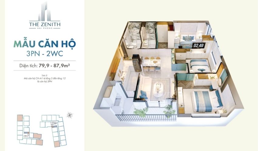 Thiết kế căn hộ 3PN chung cư The Zenith Hải Phòng