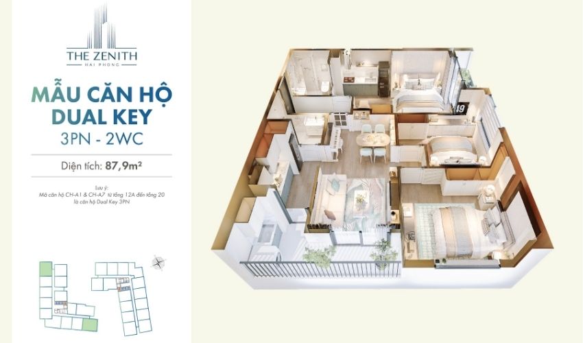Thiết kế căn hộ Dualkey chung cư The Zenith Hải Phòng